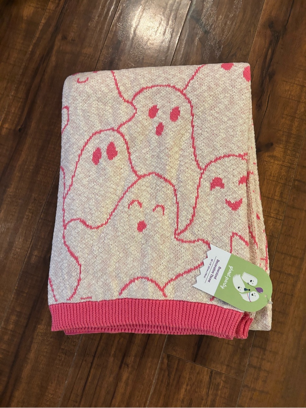 Ghost Party Fashion Pink & Cream Ghost Jacquard Throw Blanket